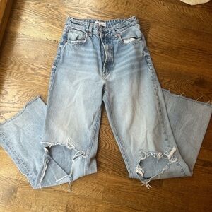 Zara Blue Boyfriend Jeans Distressed High-Waisted